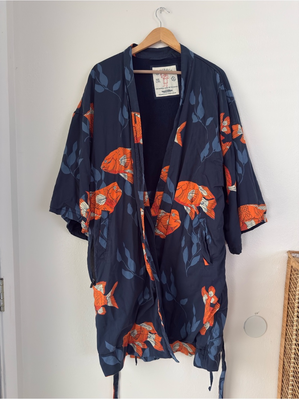 California Cowboy El Garibaldi Fish Print Terry Lined Beach Robe Mens L/XL